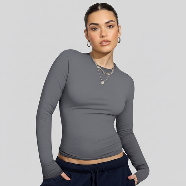 Camiseta Dama Manga Larga Remera Algodón Básica Gris M Lisa