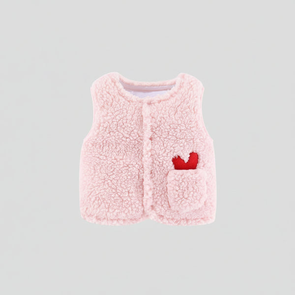 Chaleco Bebé Abrigado Corderito Suave Con Bolsillo Y Bordado Rosa Lisa 6-9 Meses