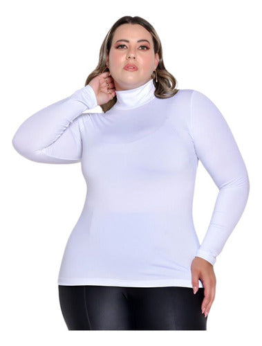 Polera Dama Manga Larga Con Cuello Algodón Plus Size Blanco Liso 4xl Lisa