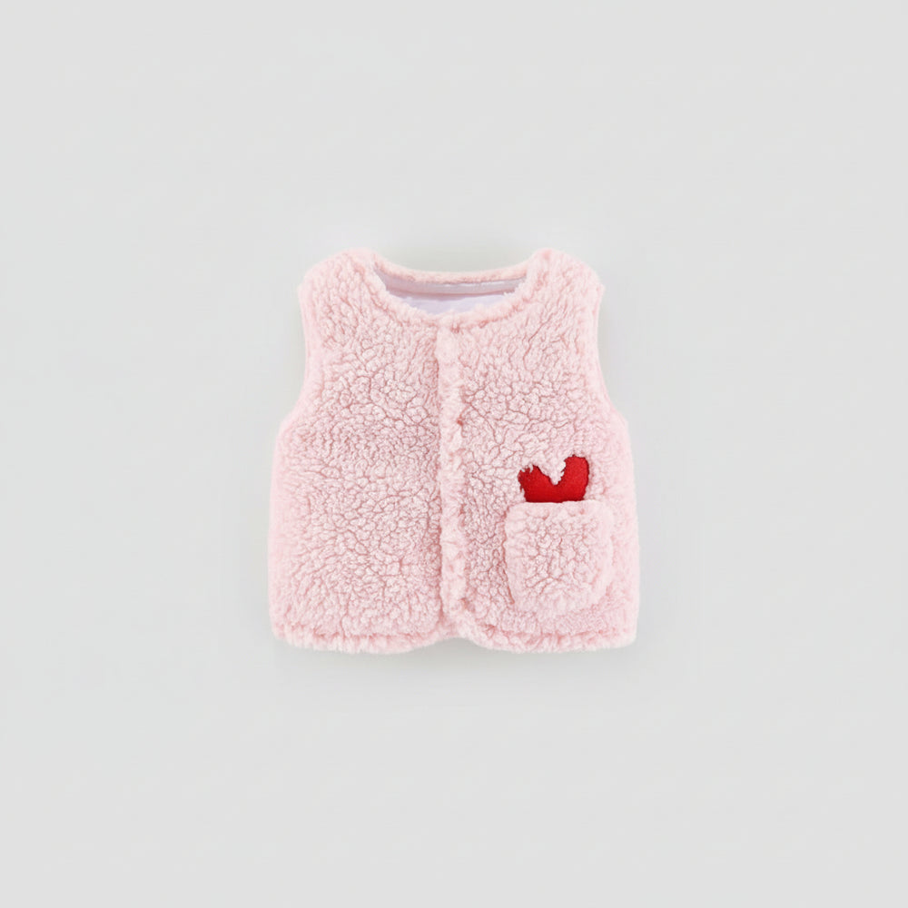 Chaleco Bebé Abrigado Corderito Suave Con Bolsillo Y Bordado Rosa Lisa 6-9 Meses