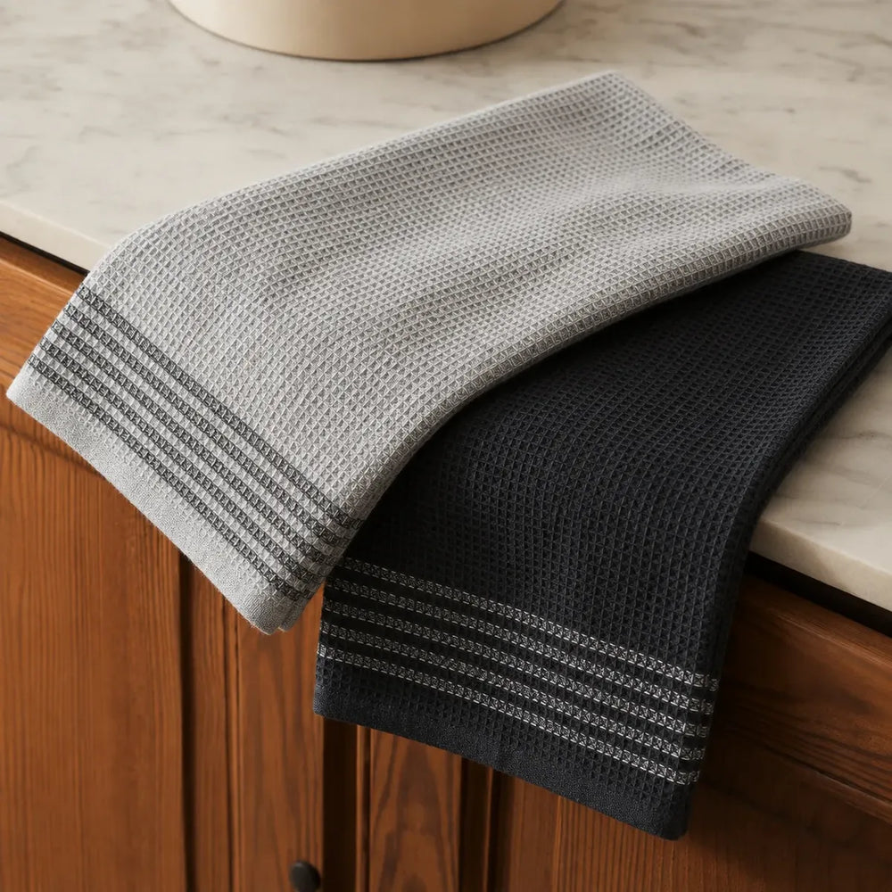 Set X2 Repasadores Cocina Gruesos Waffle 40x60 Gris Negro