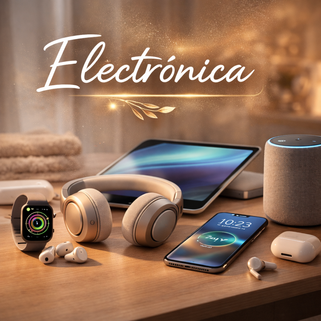 Imagen con fondo blanco y la palabra ‘Electrónica’ en el centro