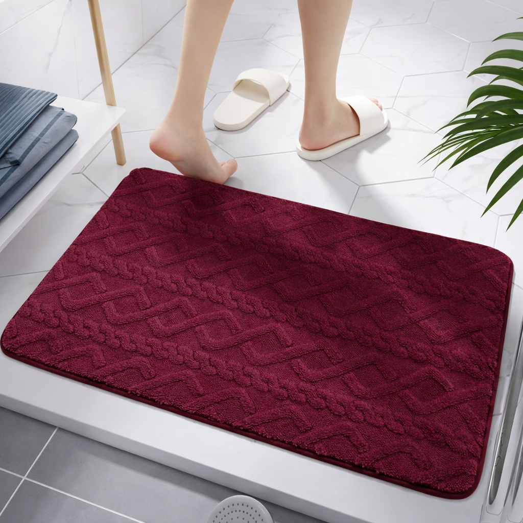Alfombra De Baño Antideslizante Absorbente Suave Bordo