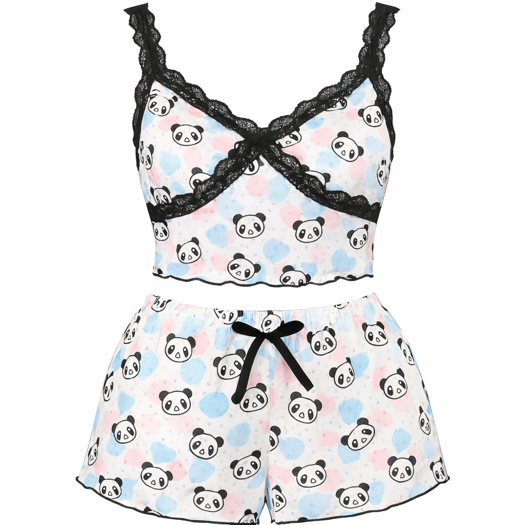 Pajama set with panda pattern on a white background