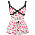 Two-piece pajama set with heart and 'love' pattern on a white background