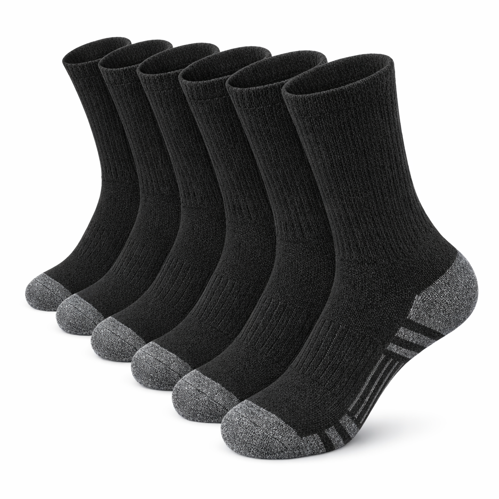 Pack X6 Medias Bambú Y Cobre CREW - Antibacterianas Y Antiolor Negro Y Azul Liso