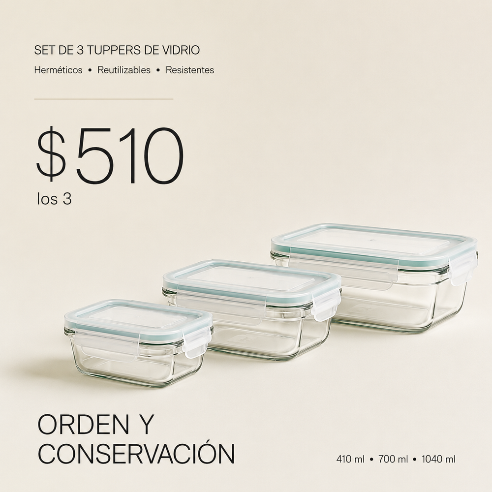 Tupper Set Hermético de Vidrio