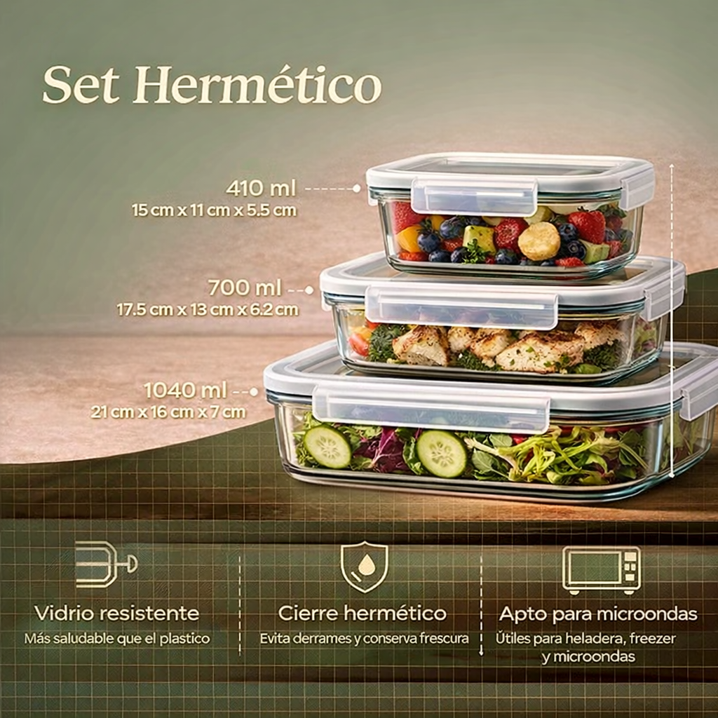 Recipiente Set Hermético de Vidrio