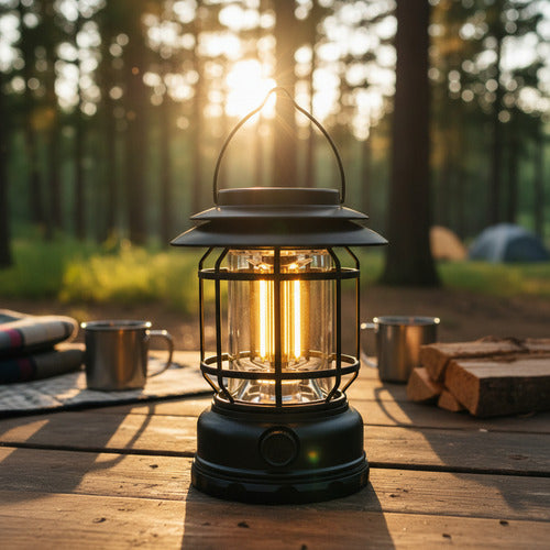 Farol Solar Recargable Camping Jardin Led Negro