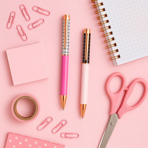 Set Bolígrafo Lapicera + Estuche Fw Classic Tinta Azul X2 Dorado Azul