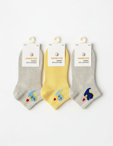 Medias Bebe Bambu Sin Costura Pack X4 Mixto Estampado 8-12