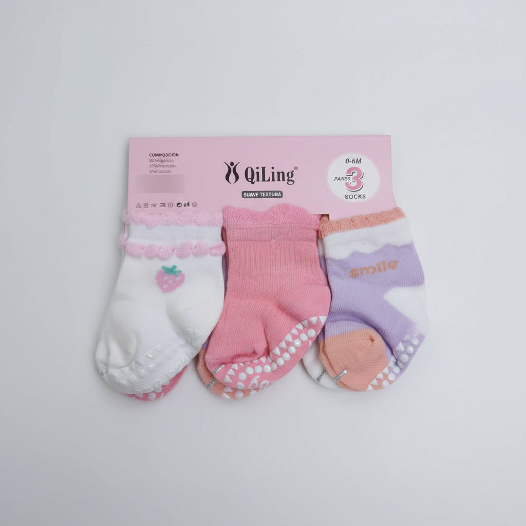 Pack Medias Para Bebé De Algodón X6 - Súper Cómodas Estampado Rosa Estampado Unico