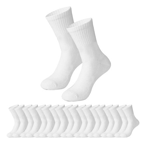 Pack Medias Crew Blancas Algodón Hombre Deportiva Premium X6 Blanco Liso Único