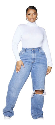 Polera Dama Manga Larga Con Cuello Algodón Plus Size Blanco Liso 4xl Lisa