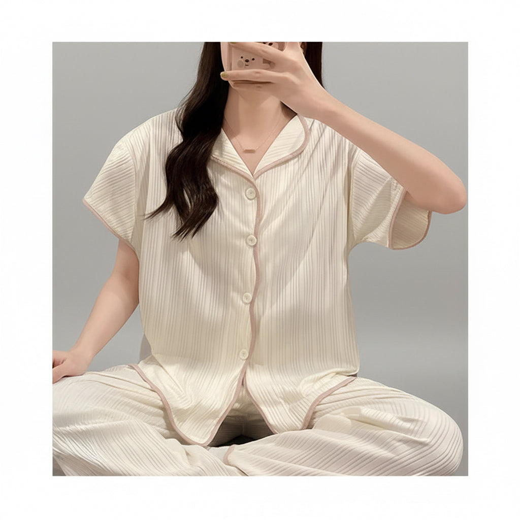 Pijama Mujer Camisa Y Pantalón Suaves Y Comodos Blanco Liso Unico