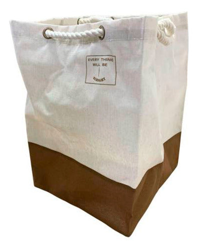 Cesto De Tela Con Asas De Cuerda Para Ropa Lavable Beige Lisa