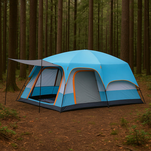 Carpa Cabaña 2 Habitaciones Para 4/6 Personas  Celeste Azul Acero