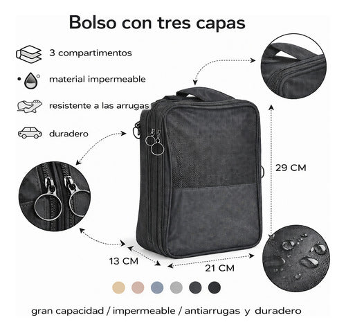 Organizador Neceser Multiuso 3 Compartimentos Impermeable Negro