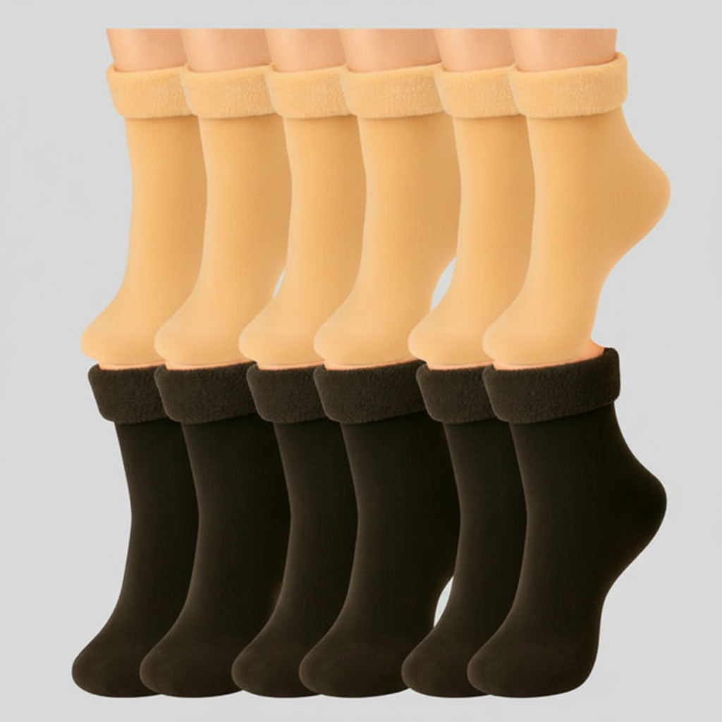 Pack X6 Medias Térmicas Abrigo Gruesa Corderito Negro Y Piel Liso Unico