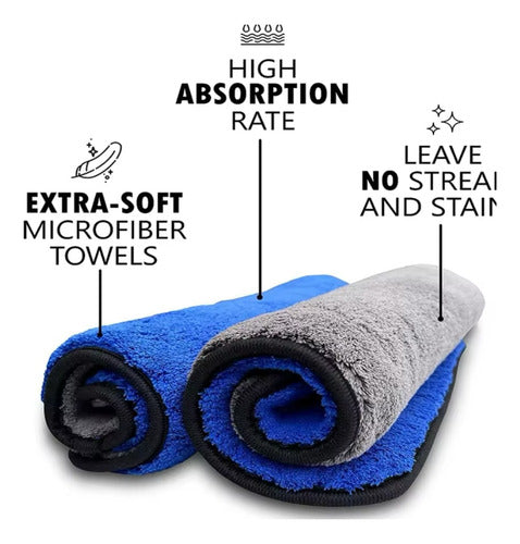 Kit Paño Toalla Microfibra Alta Absorción Secado Rapido X3 Azul