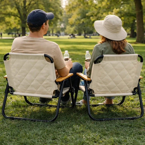 Silla De Camping Jardín Símil Madera Reforzada Beige Premium Beige