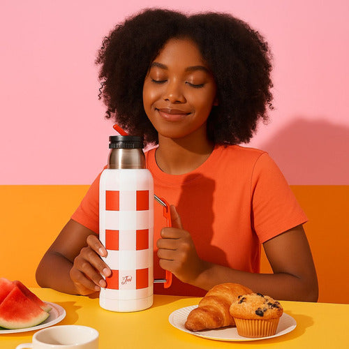 Termo Fw Acero Inoxidable Térmico 1l Colorblock Aesthetic Blanco