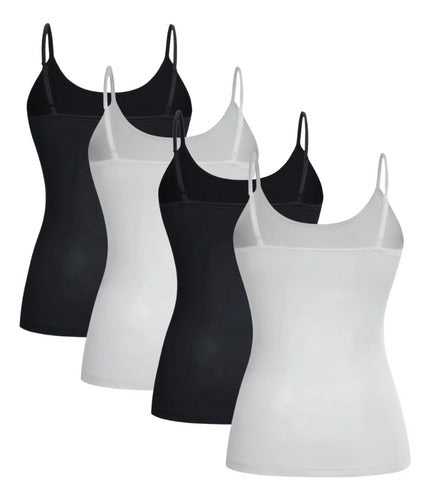 Prili De Mujer Calidad Premium X4 Tela Morley Blanco Y Negro Unico Lisa