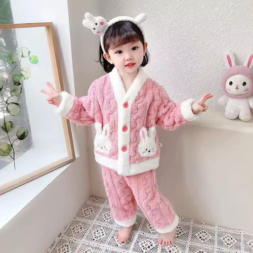 Pijama Niña Algodón Set De 2 Piezas Suave Y Cómodo Rosa Liso 4