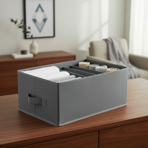 Caja Organizadora Plegable De Tela Con Separaciones Premium Gris Oscuro Lisa