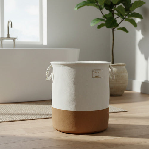 Cesto De Tela Con Asas De Cuerda Para Ropa Lavable Beige Lisa
