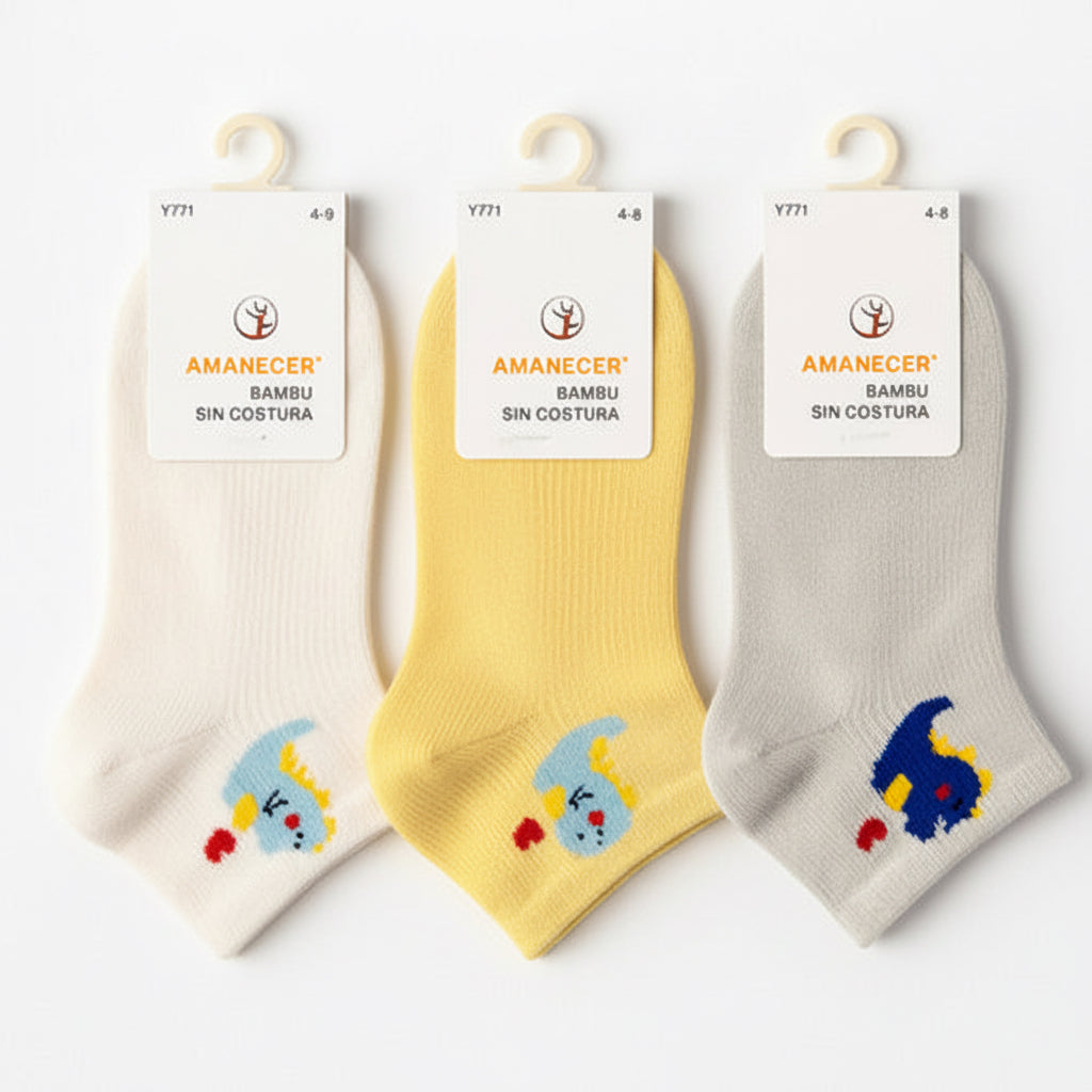 Medias Bebe Bambu Sin Costura Pack X4 Mixto Estampado 8-12