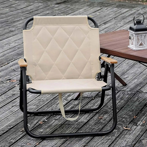 Silla De Camping Jardín Símil Madera Reforzada Beige Premium Beige