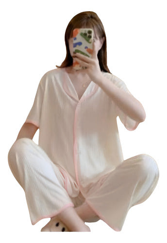 Pijama Mujer Camisa Y Pantalón Suaves Y Comodos Blanco Liso Unico