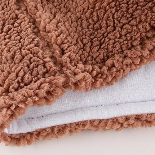 Chaleco Bebé Abrigado Corderito Suave Con Bolsillo Y Bordado Marrón Claro Lisa 3-6 Meses