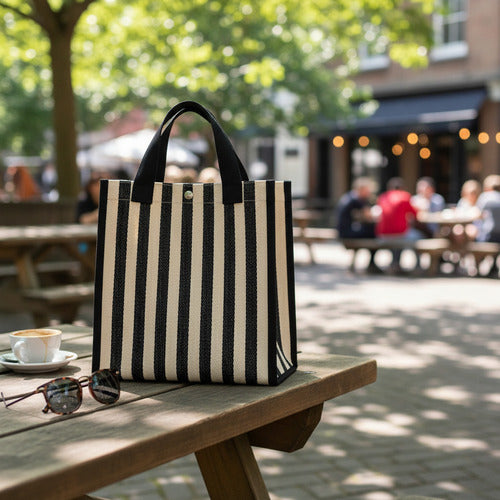 Bolso De Playa Negro Playero Cartera Verano Para Mujer Negro Rayas Plateado Negro