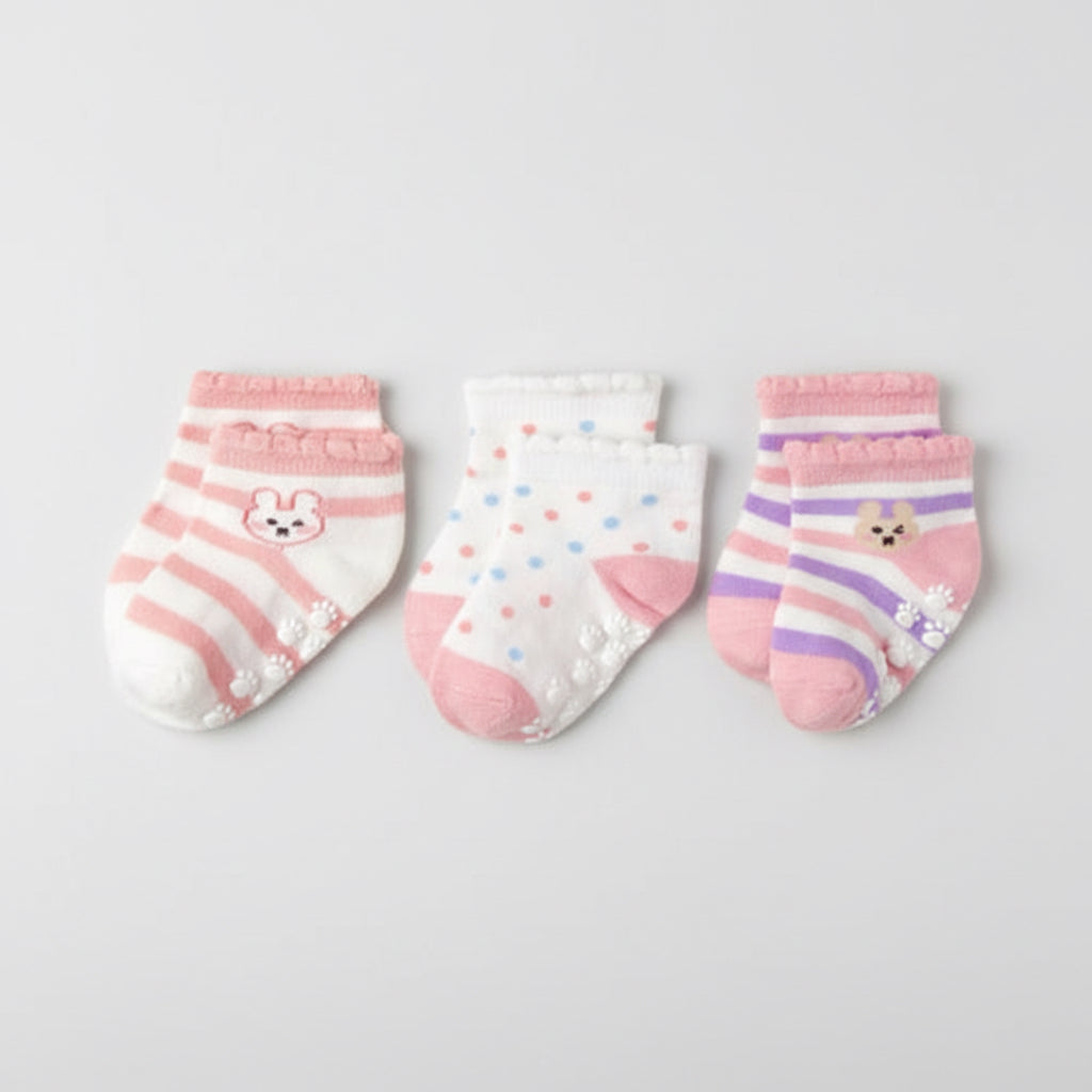 Pack Medias Para Bebé De Algodón X6 - Súper Cómodas Estampado Rosa Estampado Unico