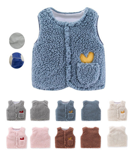 Chaleco Bebé Abrigado Corderito Suave Con Bolsillo Y Bordado Gris Claro Lisa 3-6 Meses