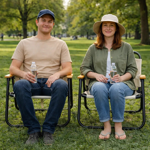 Silla De Camping Jardín Símil Madera Reforzada Beige Premium Beige