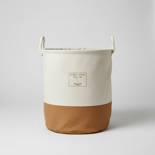 Cesto De Tela Con Asas De Cuerda Para Ropa Lavable Beige Lisa