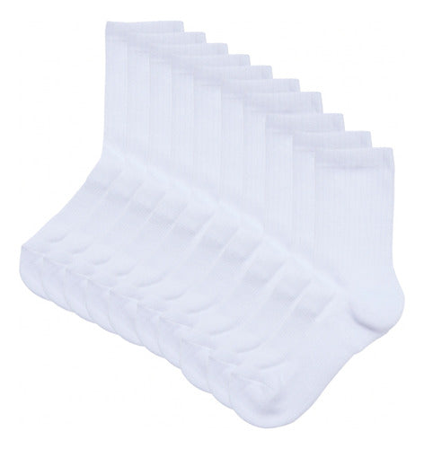Pack Medias Crew Blancas Algodón Hombre Deportiva Premium X6 Blanco Liso Único