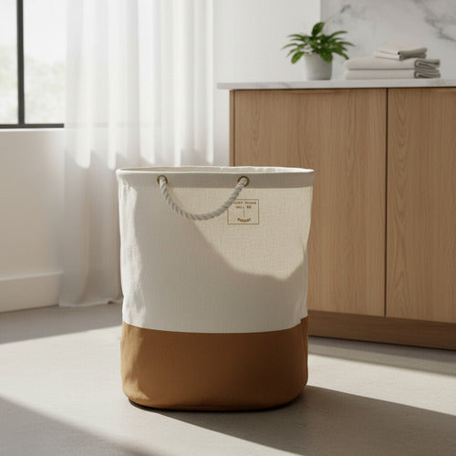 Cesto De Tela Con Asas De Cuerda Para Ropa Lavable Beige Lisa