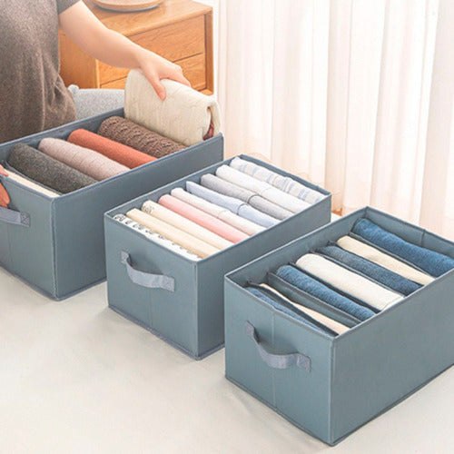Caja Organizadora Plegable De Tela Con Separaciones Premium Gris Oscuro Lisa