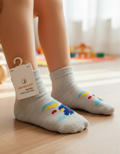 Medias Bebe Bambu Sin Costura Pack X4 Mixto Estampado 8-12