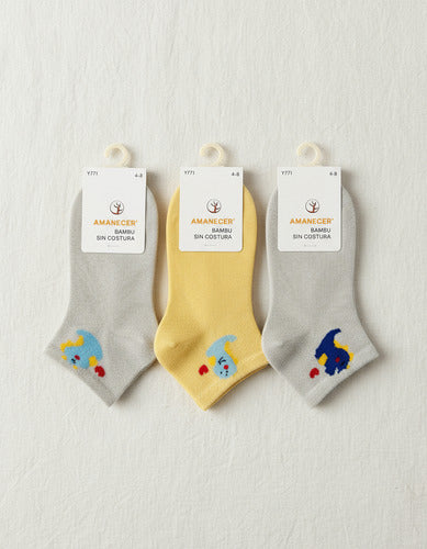Medias Bebe Bambu Sin Costura Pack X4 Mixto Estampado 8-12