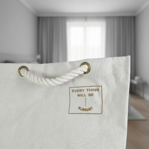 Cesto De Tela Con Asas De Cuerda Para Ropa Lavable Beige Lisa