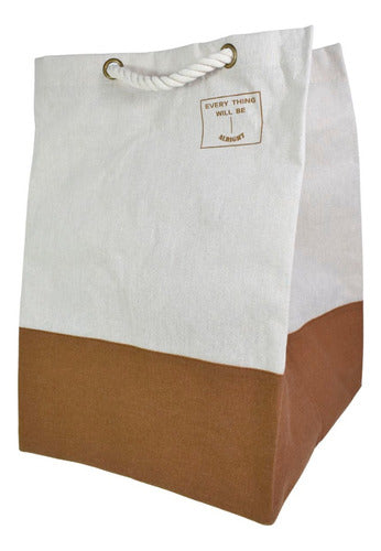 Cesto De Tela Con Asas De Cuerda Para Ropa Lavable Beige Lisa