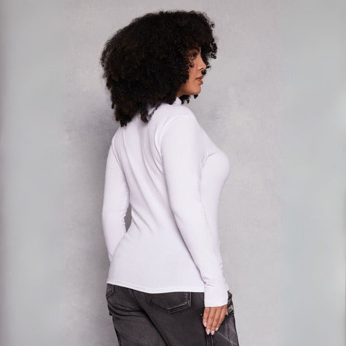 Polera Dama Manga Larga Con Cuello Algodón Plus Size Blanco Liso 4xl Lisa