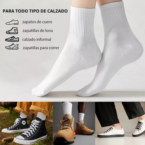 Pack Medias Crew Blancas Algodón Hombre Deportiva Premium X6 Blanco Liso Único