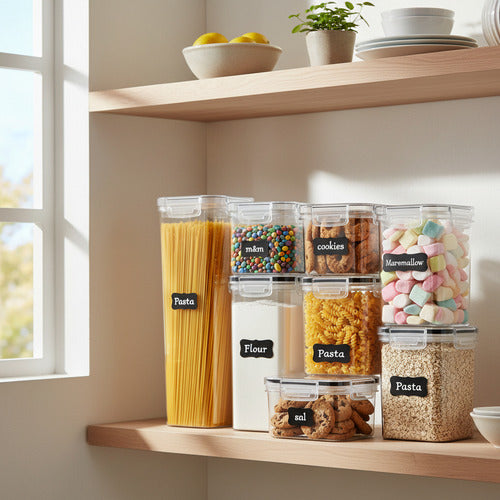 Set X7 Recipiente Tapers Herméticos Organizador Cocina Transparente