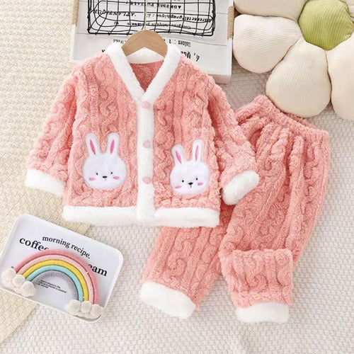 Pijama Niña Algodón Set De 2 Piezas Suave Y Cómodo Rosa Liso 4